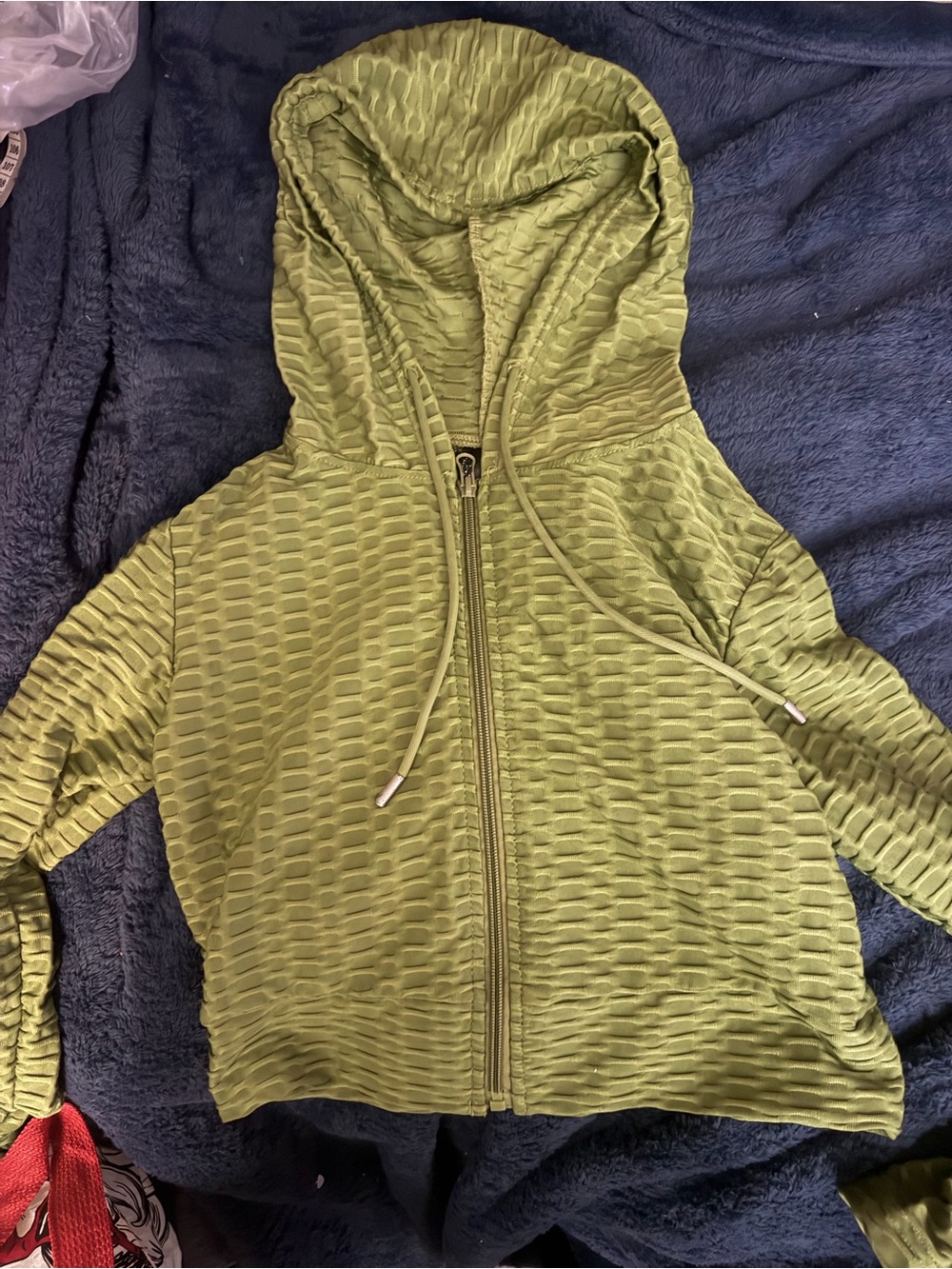Textured Olive Green Zip-Front Hoodie